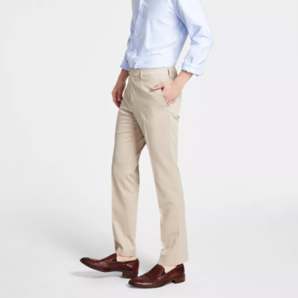 DKNY Men's Modern-Fit Solid Dress Pants Beige B4HP